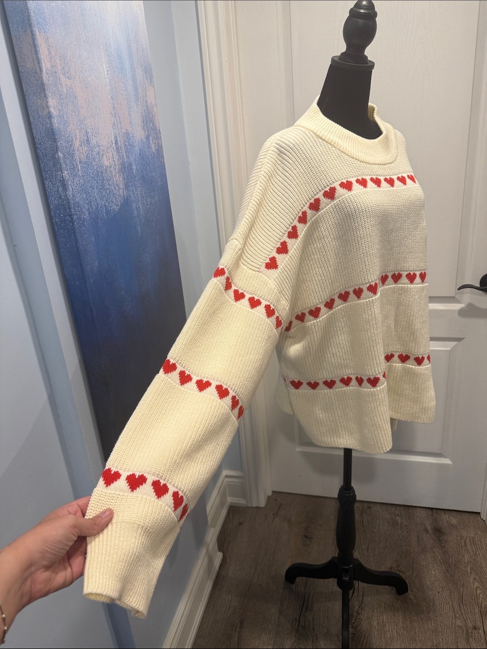 Smash + Tess Cream Sweater with Red Heart Stripes - Picture 2 of 5